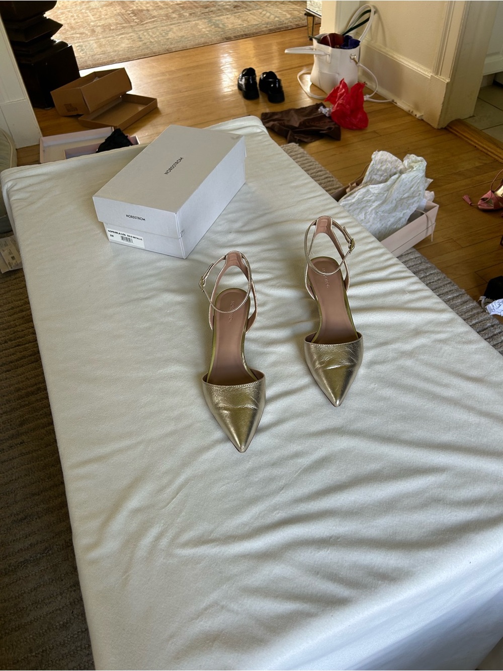 Nordstrom Metallic Gold Pointed-Toe Ankle-Strap Pumps - Picture 3 of 5